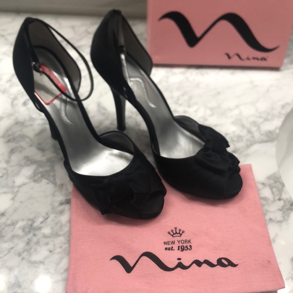 Nina - black satin heels - size 10